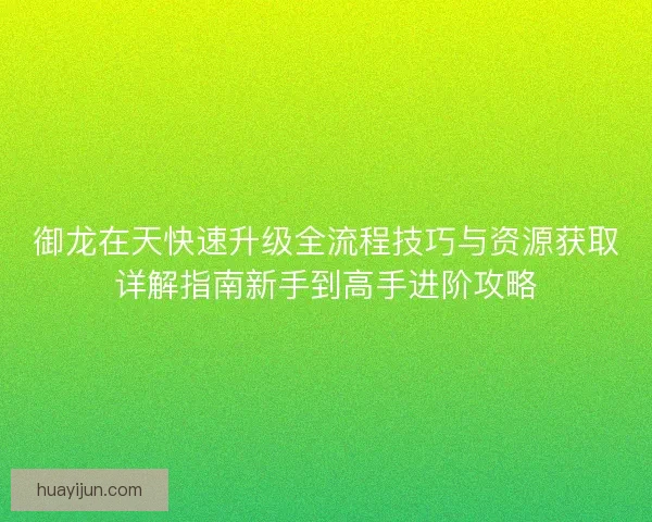 御龙在天快速升级全流程技巧与资源获取详解指南新手到高手进阶攻略